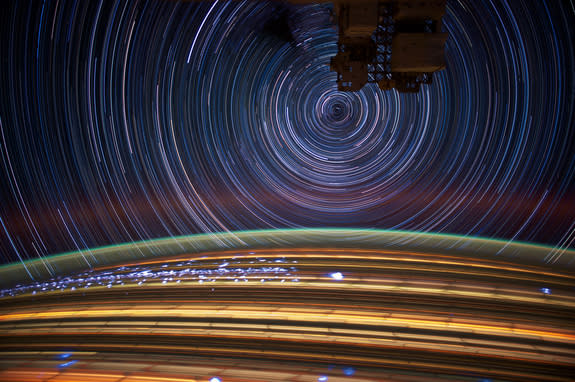 Expedition 31 Flight Engineer Don Pettit took photos of star trails, terrestrial lights, airglow and auroras while aboard the International Space Station. Image taken May 17, 2012.