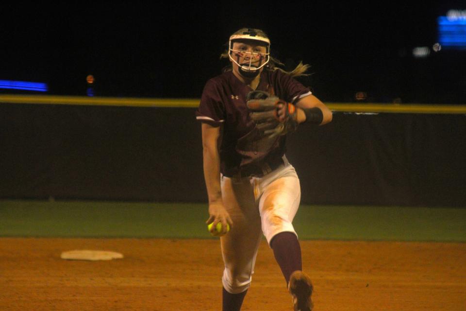 Episcopal pitcher Grace Jones (19) delivers a pitch in a perfect game against Fletcher on March 8.