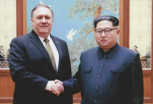 North Korean leader Kim Jong Un (R) met with US Secretary of State Mike Pompeo in Pyongyang for the first time over Easter weekend