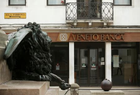 FILE PHOTO: The logo of Veneto Banca bank is seen in Venice, Italy, January 31 2016. REUTERS/Alessandro Bianchi/File Photo