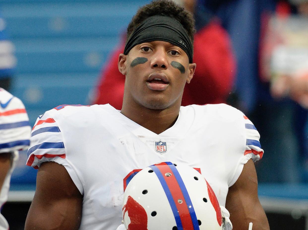 Zay Jones was reportedly arrested after an incident that left walls bloodied and glass broken in an L.A. apartment building. (AP)