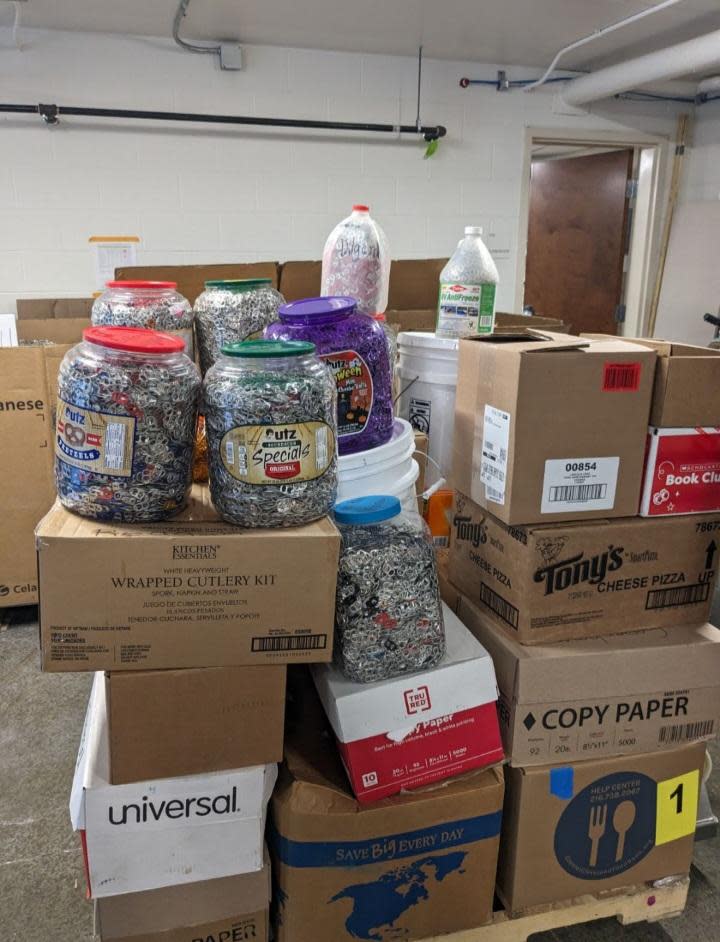 The Ashlalnd County Solid Waste District, along with Ashland County Schools, have donated 1,544 pounds or about 1,741,630 pop tabs to the Ronald McDonald Charity in Akron as an annual Earth Day Project.