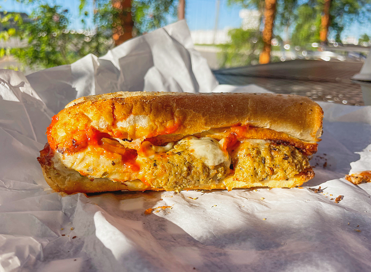 a meatball sub from potbelly on a paper 