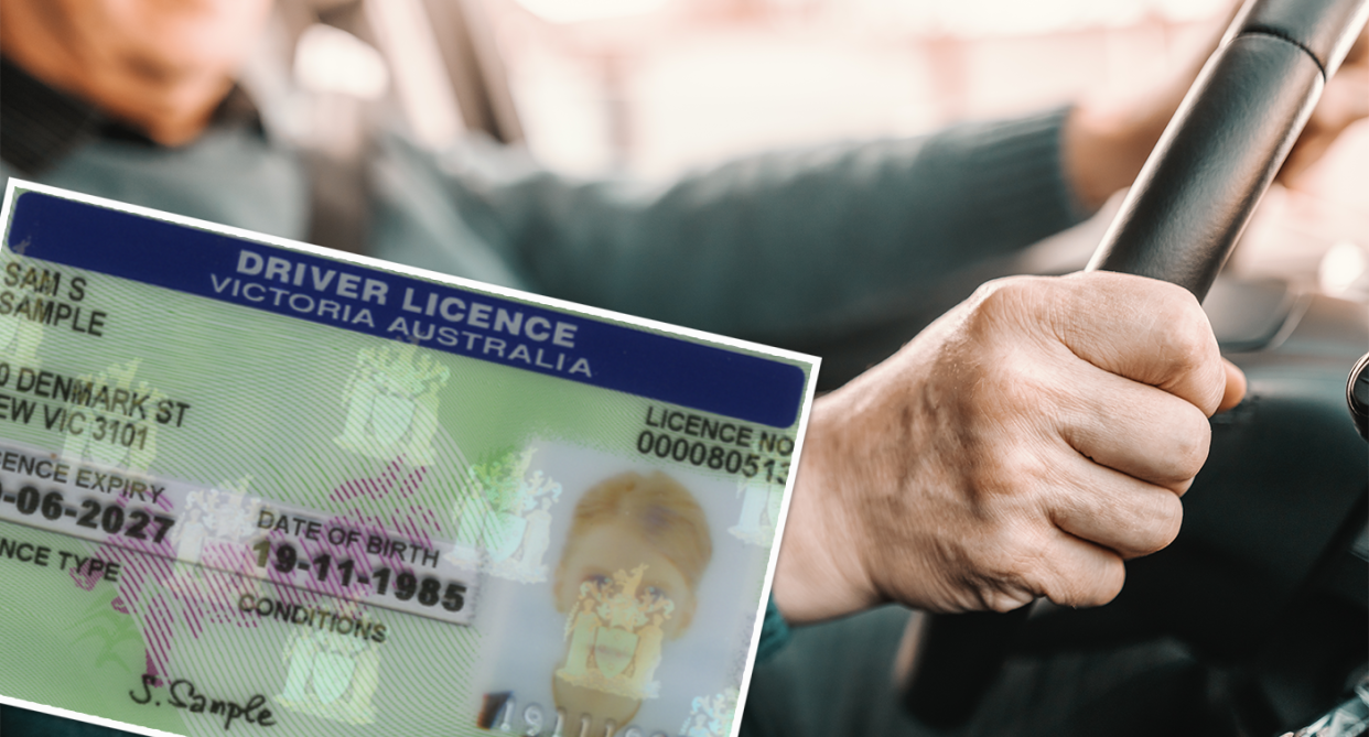 Victorian driver's licence pictured with an elderly driver behind the wheel. 