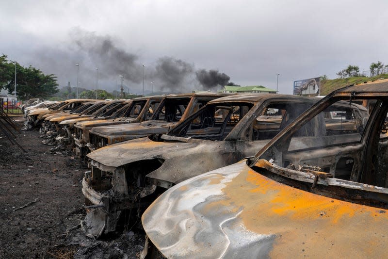 Cars destroyed by fire in New Caledonia on May 14, 2024.<br> - Photo: Sipa via AP Images (AP)
