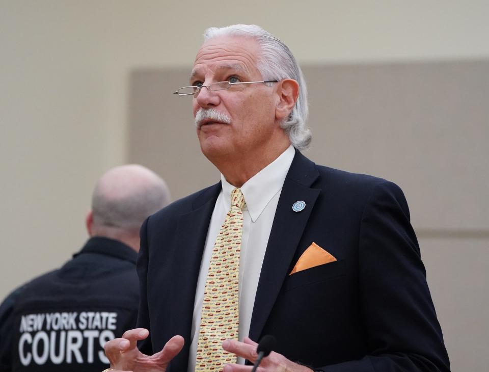 Rockland County Assistant District Attorney Robert Masters makes a statement during the sentencing phase of the second-degree murder trial of Eric Ross at the Rockland County Courthouse in New City on Wednesday, Nov. 29, 2023. Ross was sentenced in absentia to 25 years to life for the murder of Youbens Joseph in November of 2018.