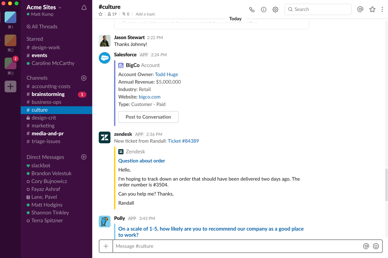 slack interface on MacOS