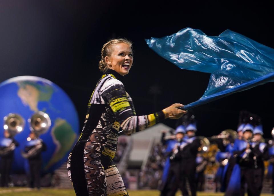Sebastian River High School junior Haylee Green performs during the 41st annual Crown Jewel Marching Band Festival on Saturday, Oct. 8, 2022, at Vero Beach High School. The Crown Jewel is one of the oldest continuous marching festivals in Florida.