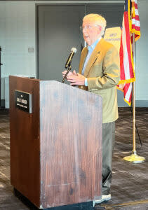  U.S. Senate Republican Leader Mitch McConnell speaks during a Greater Louisville Inc. luncheon. (Kentucky Lantern photo by McKenna Horsley)