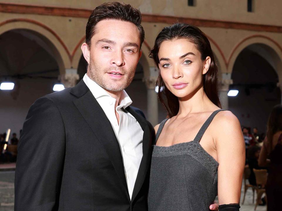 <p>Arnold Jerocki/Getty</p> Ed Westwick and Amy Jackson attend the Alberta Ferretti fashion show during the Milan Fashion Week Womenswear Spring/Summer 2024 on September 20, 2023.