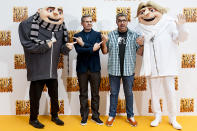 <p>In Madrid, the <i>Despicable Me 3</i> voices ran into a couple of familiar characters from the animated film. (Photo: Juan Naharro Gimenez/Getty Images) </p>