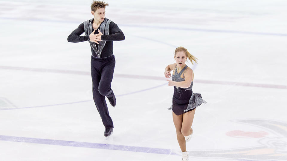 Ekaterina Alexandrovskaya and Harley Windsor, pictured here at the Riga Cup ISU Junior Grand Prix in 2017.
