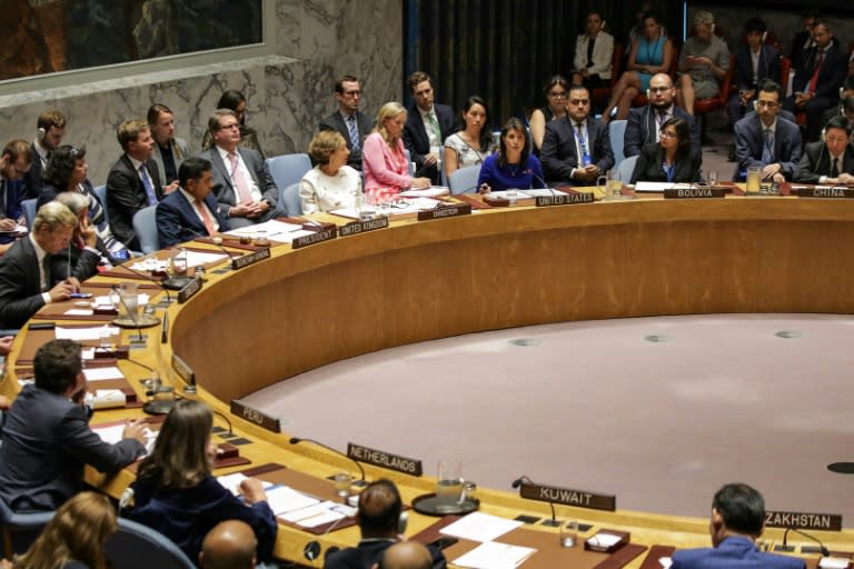 US ambassador to the UN Nikki Haley speaks during the Security Council meeting on the situation in Myanmar