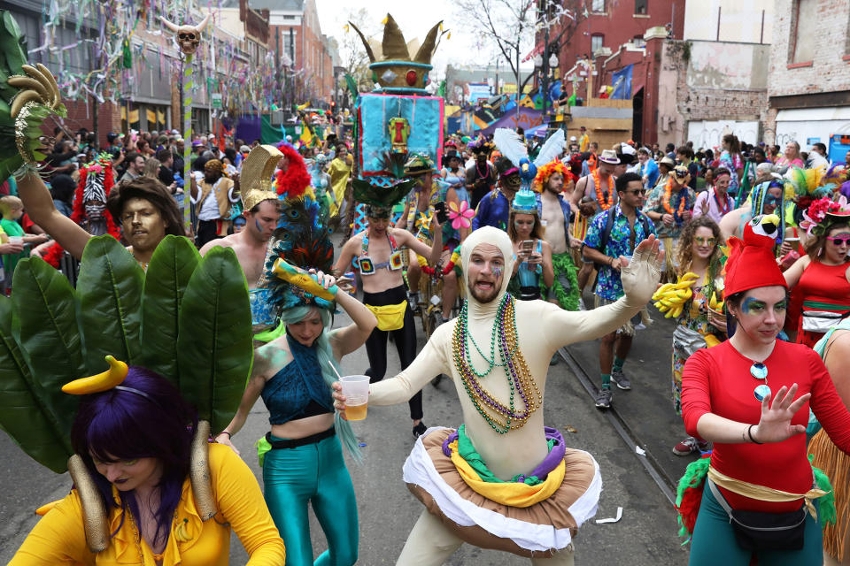 <p>Members of the Mondo Kayo Social and Marching Club march during the Krewe of Zulu parade at Mardi Gras in New Orleans, Louisiana U.S., February 28, 2017. (Shannon Stapleton/Reuters) </p>