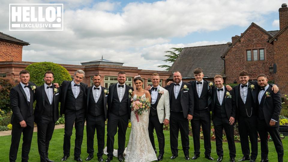 Kym Marsh's daughter Emilie is a beautiful bride surrounded by groomsmen and her husband