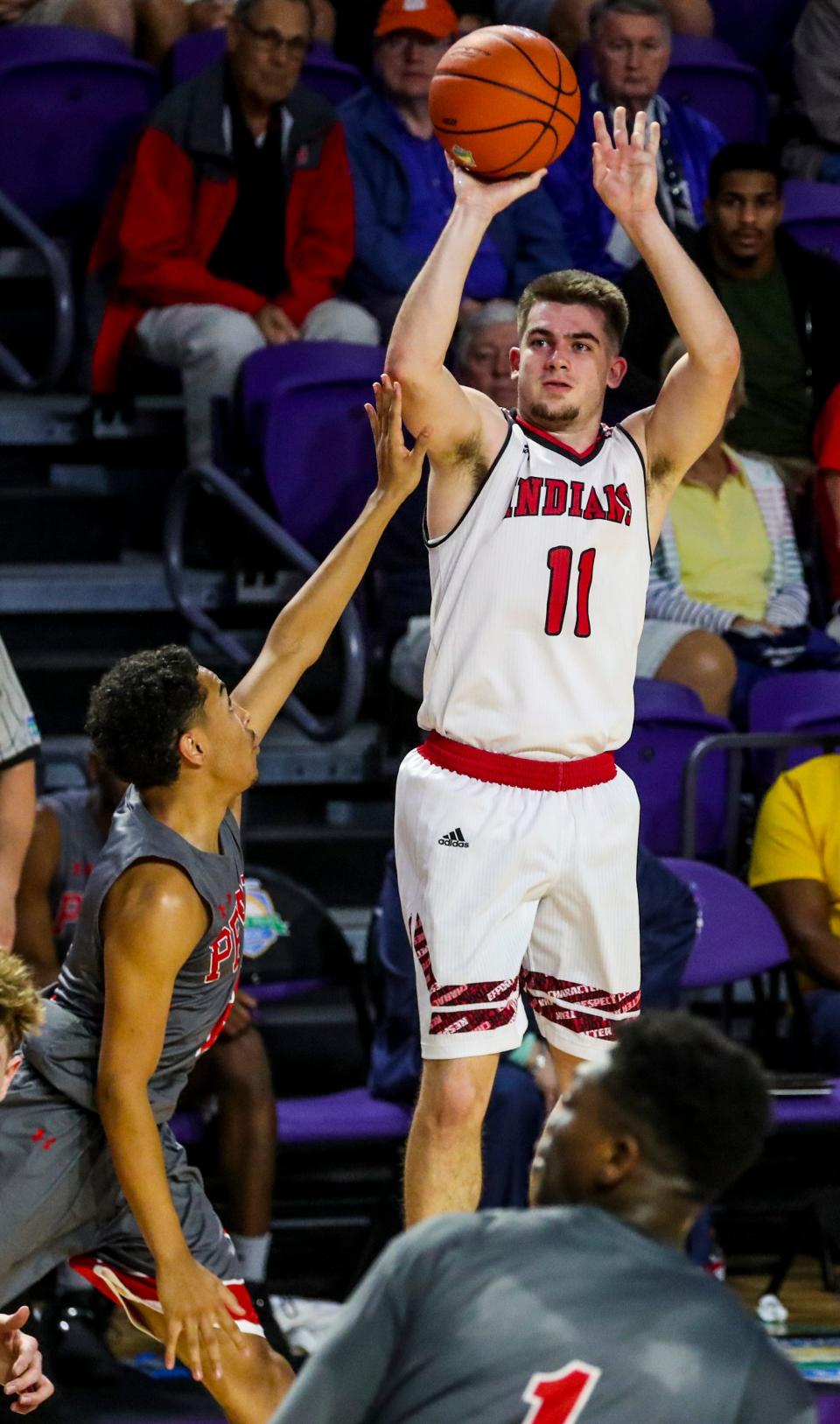 Glens Falls player, Joe Girard III, can average 40 points per game and is committed to play at Syracuse. Here he is in the City of Palms Classic game between Glens Falls NY and Petal Mississippi. Thursday night, December 20, 2018. 