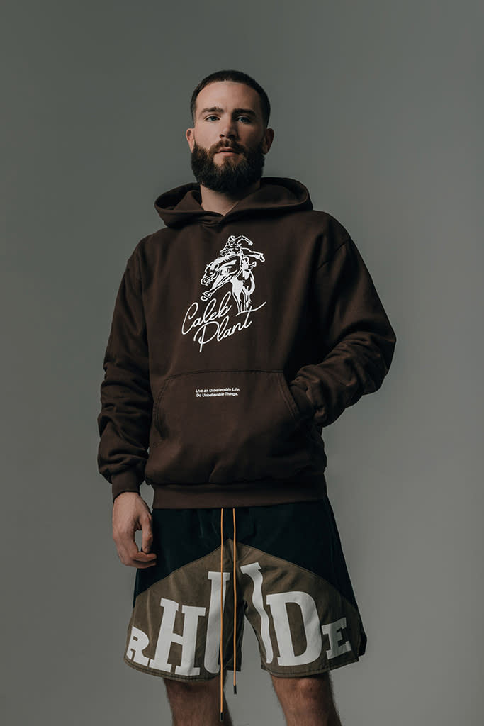 Caleb Plant in his Feature hoodie collab, which was revealed before his fight against Canelo Alvarez in November 2021. - Credit: Courtesy of Roa (@humbleroa)