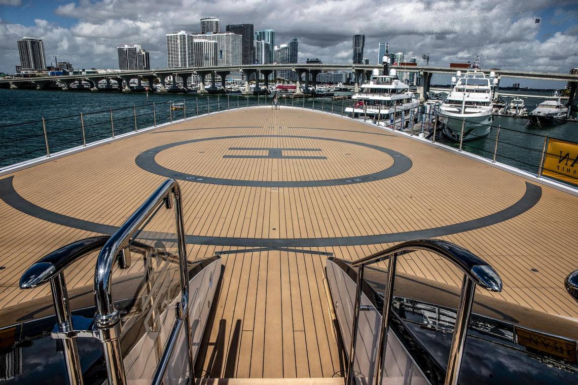 This is the helipad on the Ahpo, a 378-foot superyacht at the Miami International Boat Show.