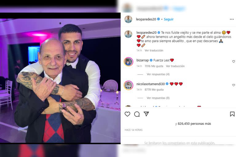 Leandro Paredes despidió a si abuelo (Foto Instagram @leoparedes20)