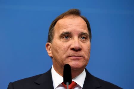 Swedish Prime Minister Stefan Lofven attends a news conference at Rosenbad, the Swedish government headquarters, in Stockholm, Sweden July 27, 2017. TT News Agency/Erik Simander via REUTERS