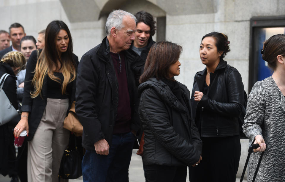 Simon and Mila McMullan (centre) the parents of James McMullan, 32, one of the victims of the London Bridge terrorist attack, queue at the Old Bailey ahead of the inquests into the deaths of the eight people killed in the attacks on London Bridge and in Borough Market, and the inquests into the deaths of the three attackers.