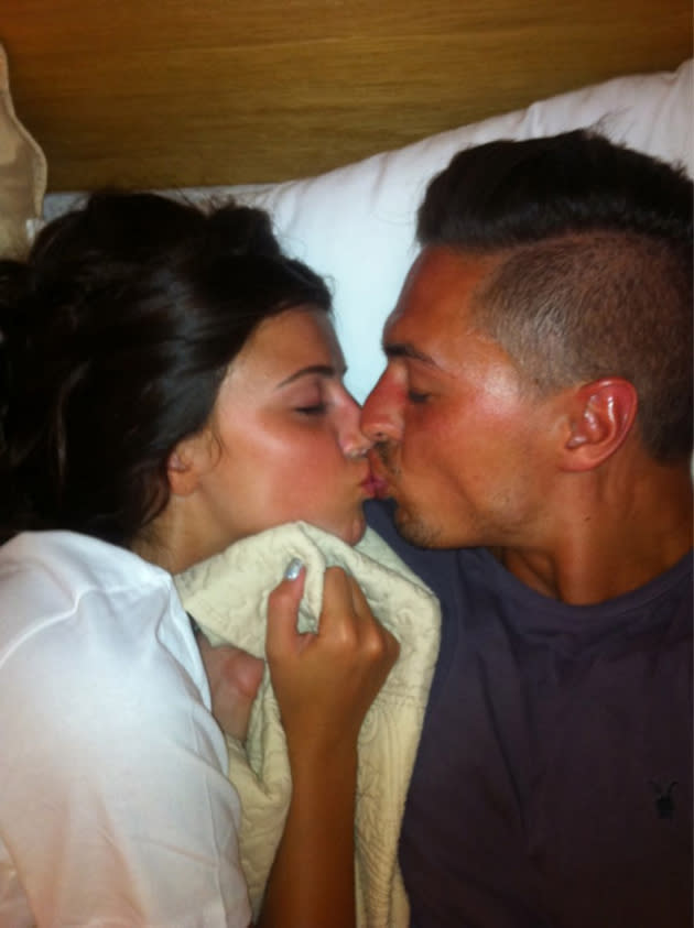 Celebrity photos: TOWIE stars, Lucy Mecklenburgh and Mario Falcone are rumoured to have got engaged on a recent trip to Marbella. They’re yet to address the rumours, but did put on a massive Public Display of Affection on Twitter, posting this pic of a big smooch. [Copyright: Lucy Mecklenburgh]