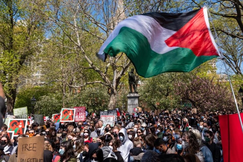 NYU students and faculty at an anti-Israel rally at Washington Square Park on April 23, 2024. Photo by Spencer Platt/Getty Images
