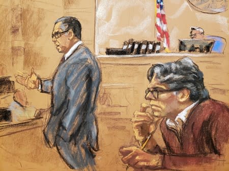 Court room sketch of Nxivm leader Keith Raniere, facing charges including racketeering, sex trafficing and child pornography is shown in this courtroom sketch in U.S. Federal Court in Brooklyn