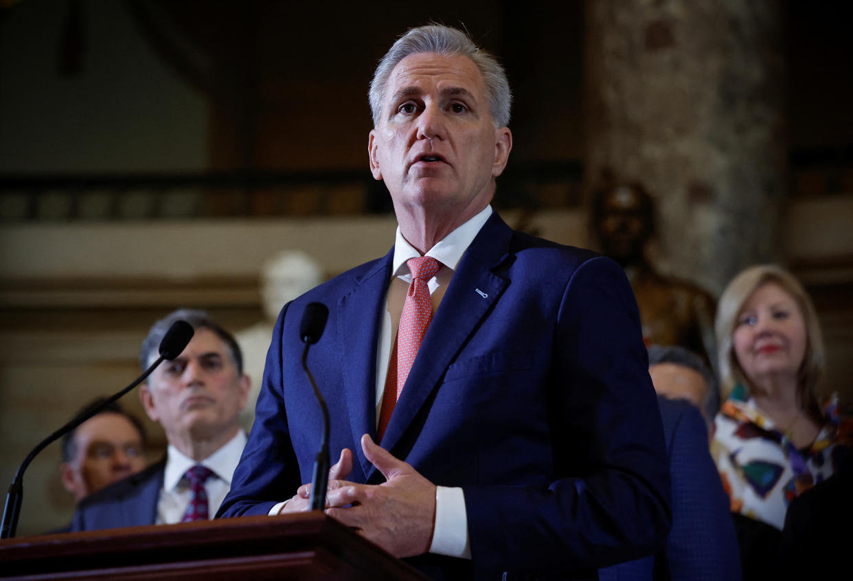 House Speaker Kevin McCarthy at a press conference at the U.S. Capitol.