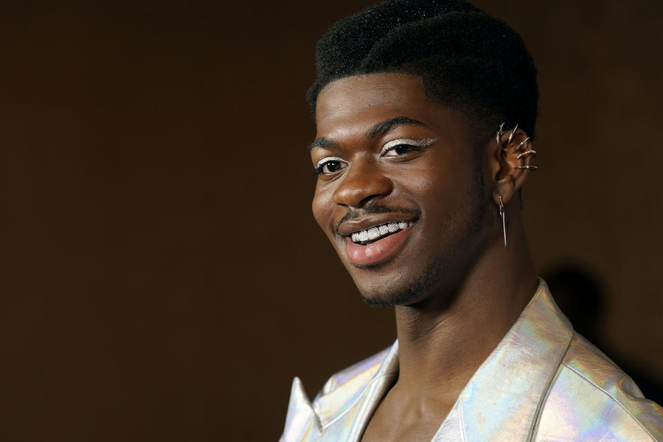 FILE - Lil Nas X attends the iHeartRadio Music Awards at the Dolby Theatre in Los Angeles, Thursday, May 27, 2021. Kendrick Lamar, Lil Nas X and Jack Harlow are top contenders with seven nominations at the 2022 MTV Video Music Awards, MTV announced Tuesday, July 26, 2022. (AP Photo/Chris Pizzello, File)