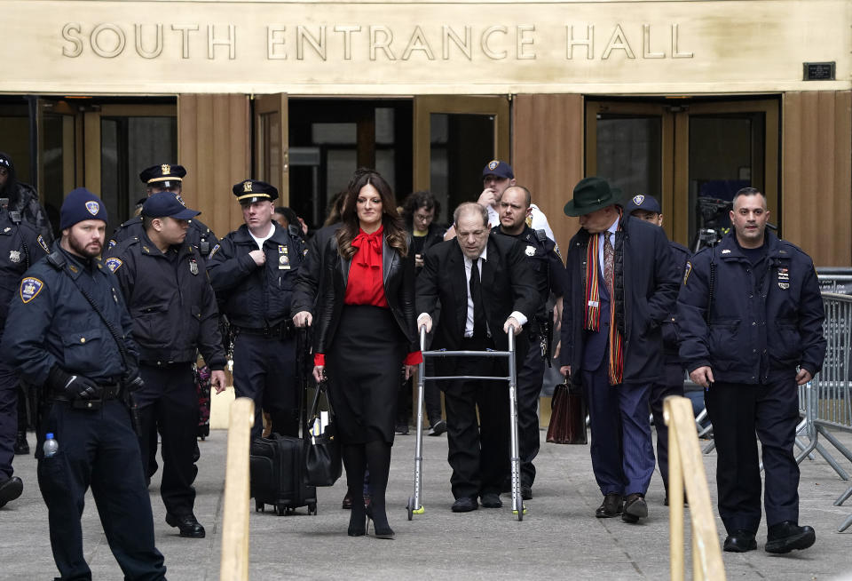 Harvey Weinstein and his attorney Donna Rotunno exit New York Criminal Court after the fifth day on trial. (Photo: John Lamparski/Echoes Wire/Barcroft Media via Getty Images)