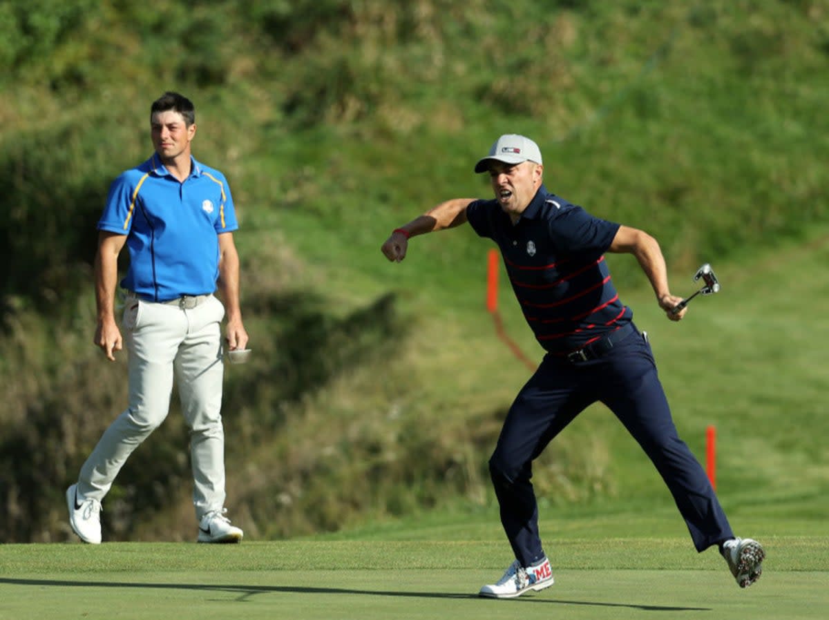 Justin Thomas celebrates during the 2021 Ryder Cup (Getty Images)