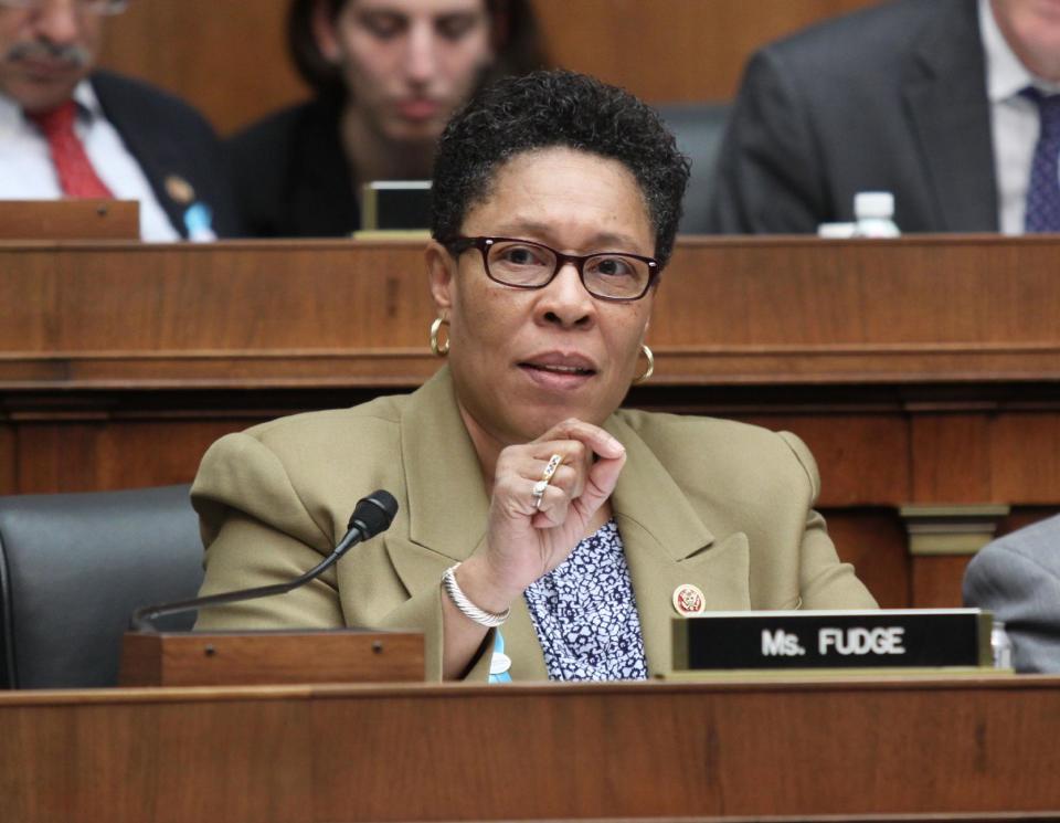 Rep. Marcia Fudge, D-Ohio, questions witnesses at the House Committee on Education and Workforce on college athletes forming unions, on May 8, 2014 on Capitol Hill in Washington. (AP Photo/Lauren Victoria Burke)