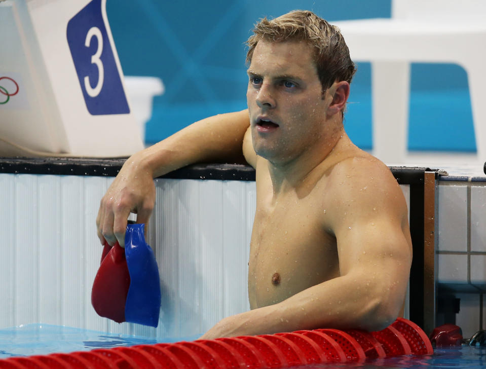 <b>Liam Tancock - Great Britain - Swimmer </b> <br> Liam Tancock of Great Britain looks on after he competed in the Final of the Men's 100m Backstroke on Day 3 of the London 2012 Olympic Games at the Aquatics Centre on July 30, 2012 in London, England. (Photo by Clive Rose/Getty Images)