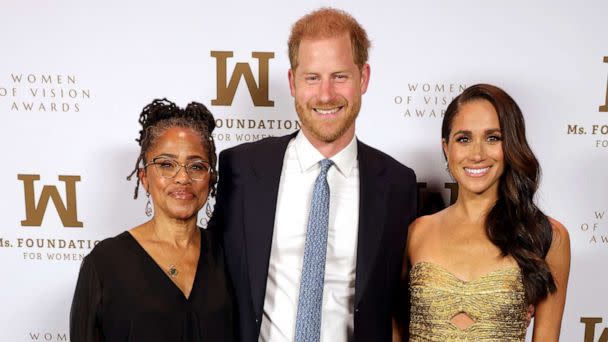 PHOTO: Doria Ragland, Prince Harry, Duke of Sussex and Meghan, The Duchess of Sussex attend the Ms. Foundation Women of Vision Awards: Celebrating Generations of Progress & Power at Ziegfeld Ballroom on May 16, 2023 in New York City. (Kevin Mazur/Getty Images)