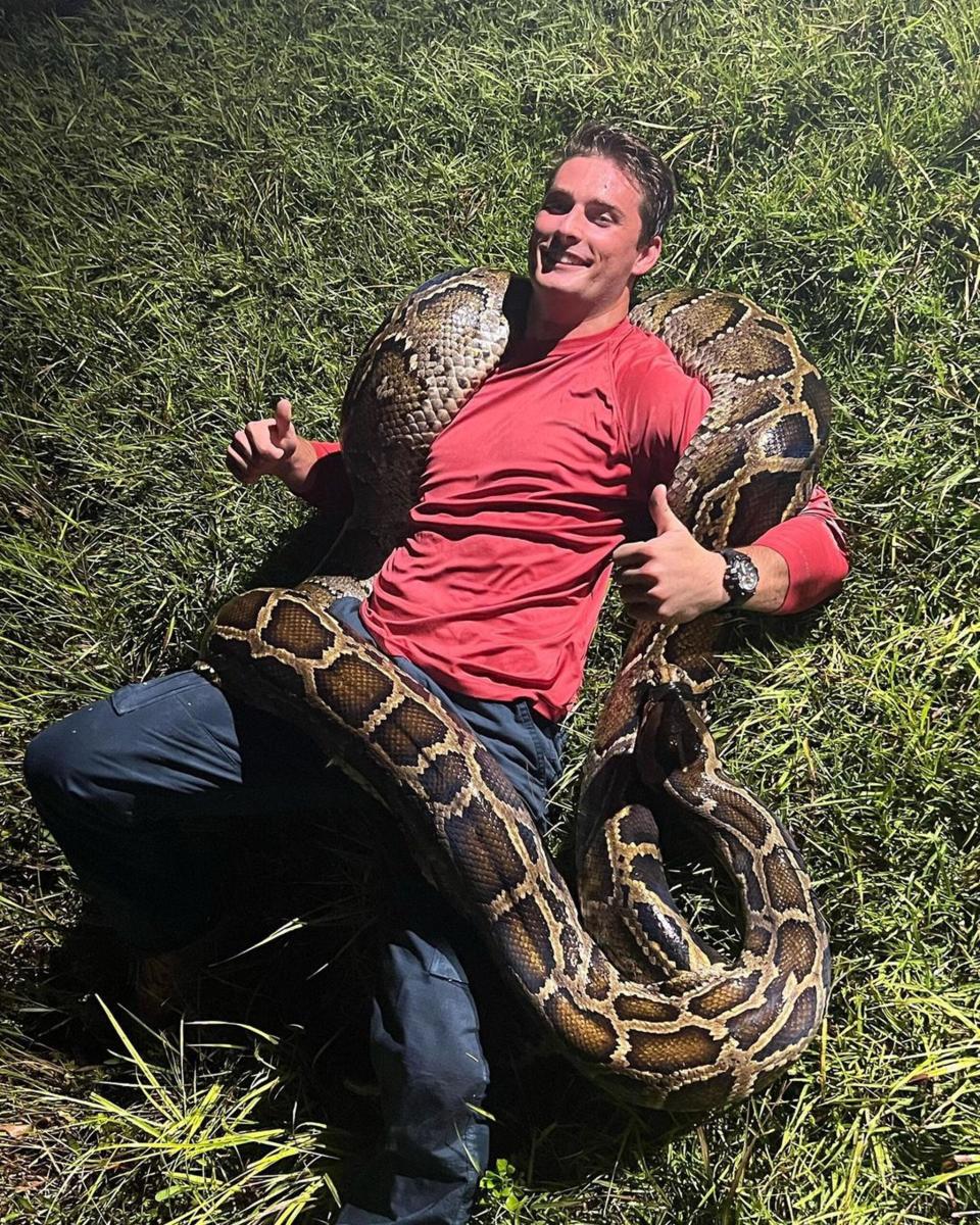 Python hunters show off record-breaking 19-foot Burmese python - the longest ever caught in Florida