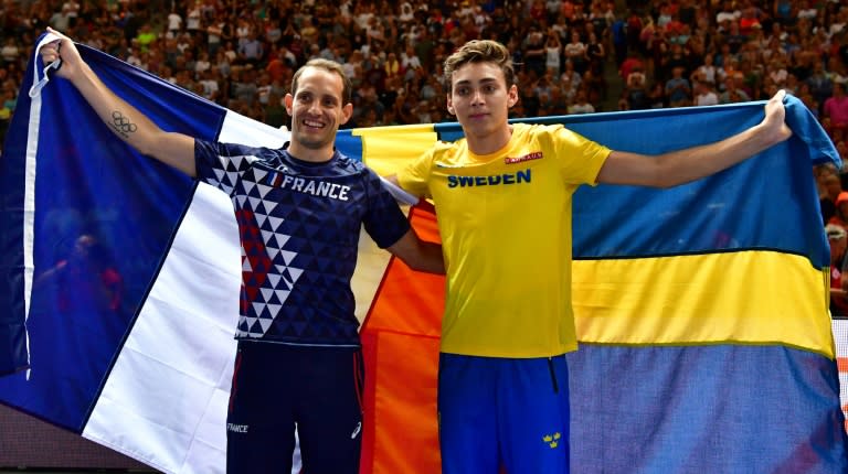 Duplantis will find himself in an incredibly strong 12-man field that includes France's world record holder Renaud Lavillenie (L, pictured August 12, 2018), with whom Duplantis trained before the Paris Diamond League meet