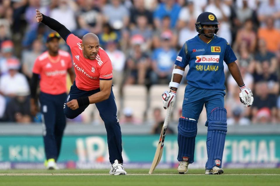 Tymal Mills  in T20 action for England against Sri Lanka in 2016 (Getty Images)