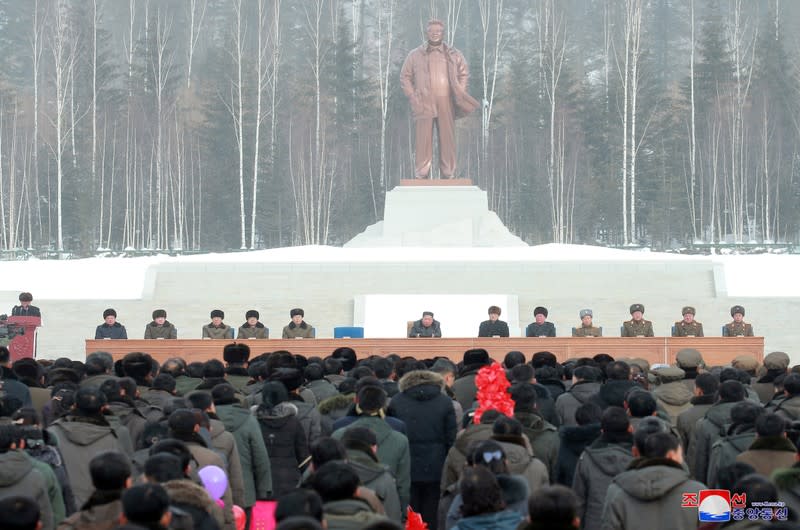 North Korean leader Kim Jong Un attends a ceremony at the township of Samjiyon County