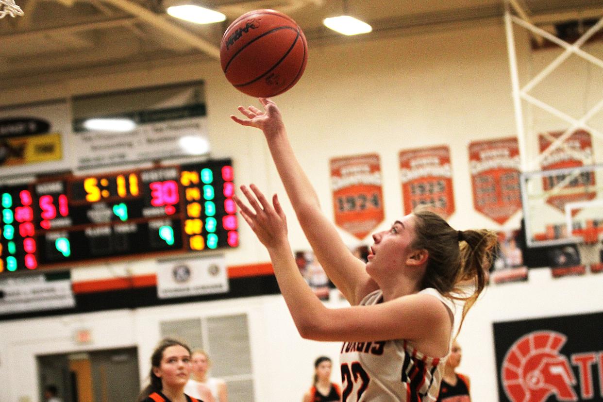 Madison Ater puts up a layup to score two of her 17 points against Dowagiac on Friday night.