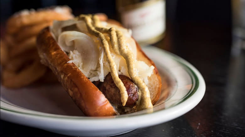 Bratwurst with sauerkraut and mustard