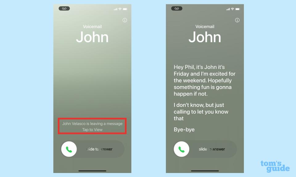 IoS 17 live voicemail message appears on screen