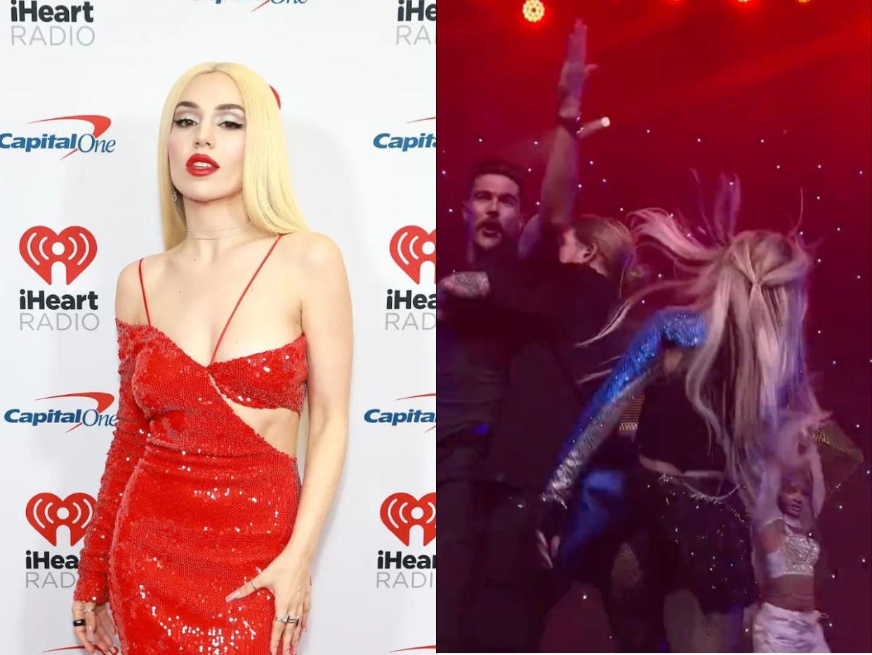 Ava Max and a screenshot of her getting slapped by a fan