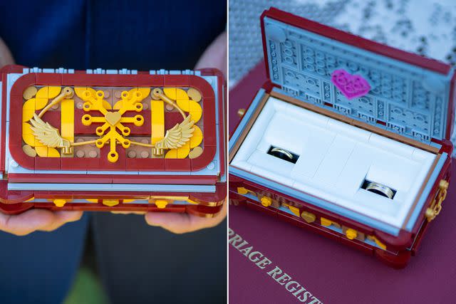 <p>Courtesy of The LEGO Group</p> LEGO wedding ring box