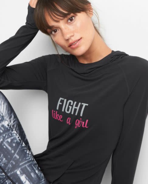 This breathable, jersey-knit hoodie will donate 15% of its purchase price to the Breast Cancer Research Foundation. Get it <a href="http://www.gap.com/browse/product.do?pid=150485002&amp;CAWELAID=120280880001095089&amp;CAGPSPN=pla&amp;CAAGID=41078596683&amp;CATCI=aud-94126610258:pla-296480479421&amp;device=c&amp;product_channel=online&amp;Matchtype=&amp;tid=gppl000013&amp;kwid=1&amp;ap=7&amp;lsft=device:c,cvosrc:cse.google.online_Nonbrand,cvo_campaign:798525486,cvo_pid:41078596683,cvo_crid:189945967822,Matchtype:,tid:gppl000013,kwid:1,ap:7" target="_blank"><strong>here</strong></a>.