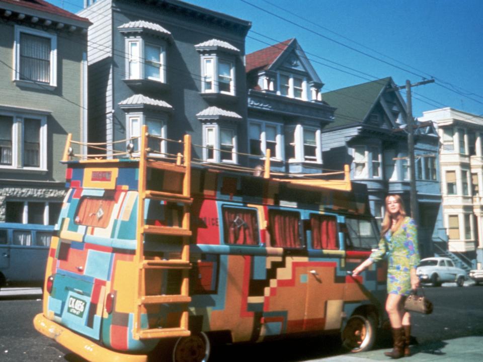 A colorfully painted Volkswagen bus in San Francisco, California, July, 1967.