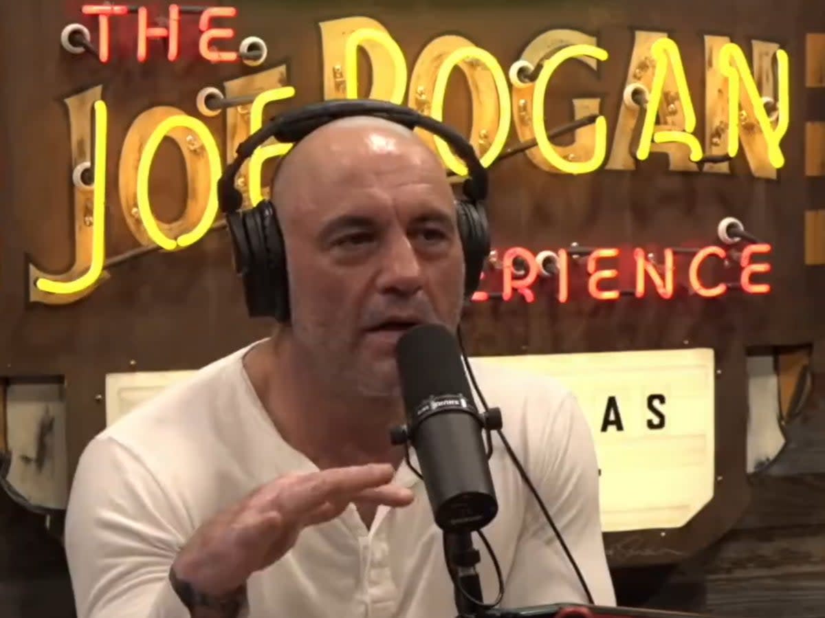 Rogan has come under fire for joking about ‘shooting the homeless people’ in LA during last week’s episode of his controversial podcast   (Spotify/The Joe Rogan Experience )