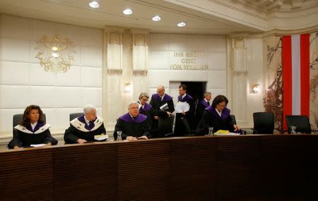 Austrian Constitutional Court judges arrive for a hearing in Vienna, Austria June 22, 2017. REUTERS/Heinz-Peter Bader