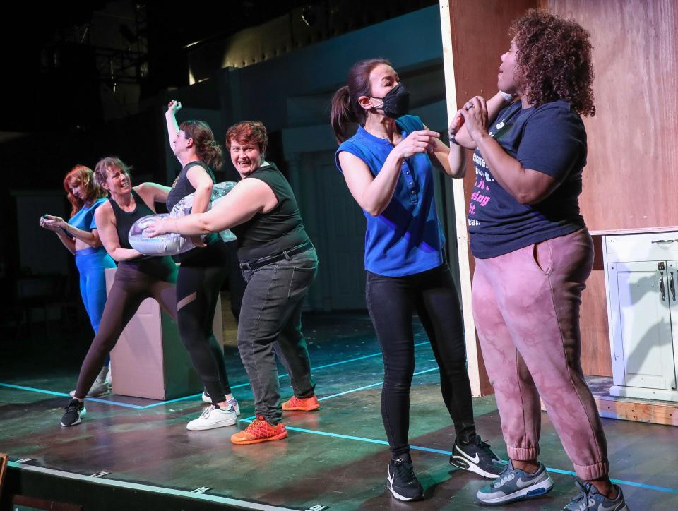 Coachella Valley Repertory cast members perform during a dress rehearsal of "POTUS: Or Behind Every Great Dumbass Are Seven Women Trying To Keep Him Alive" in Cathedral City, Calif., Feb. 23, 2024. "POTUS" runs now through March 17 at CV Rep in Cathedral City.