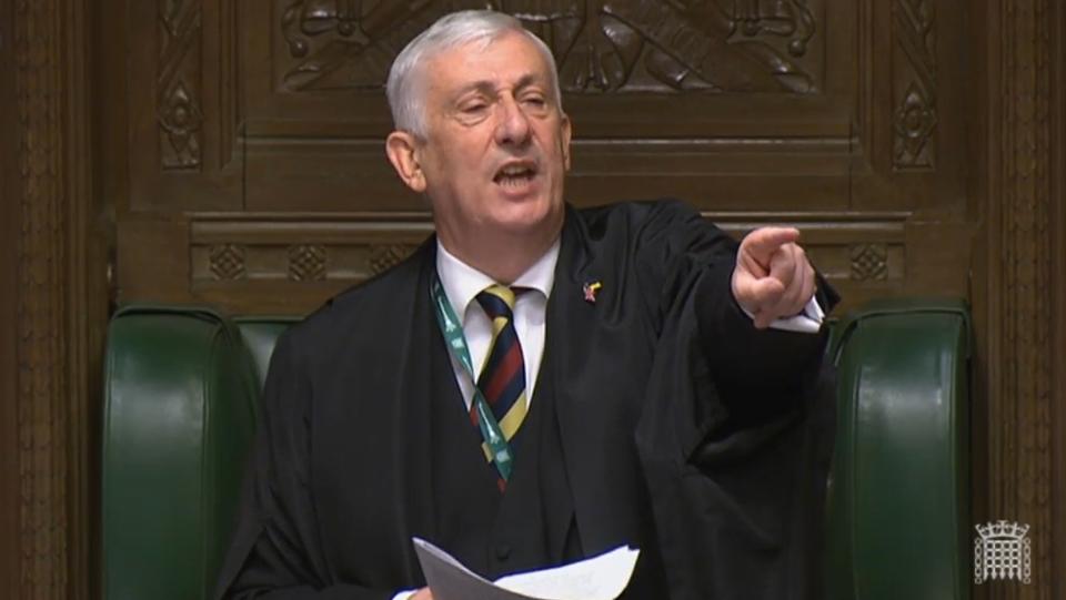 Speaker Sir Lindsay Hoyle as he throws out Alba Party pair Kenny MacAskill (East Lothian) and Neale Hanvey (Kirkcaldy and Cowdenbeath) at the start of Prime Minister's Questions in the House of Commons, London, after launching a protest. Picture date: Wednesday July 13, 2022.